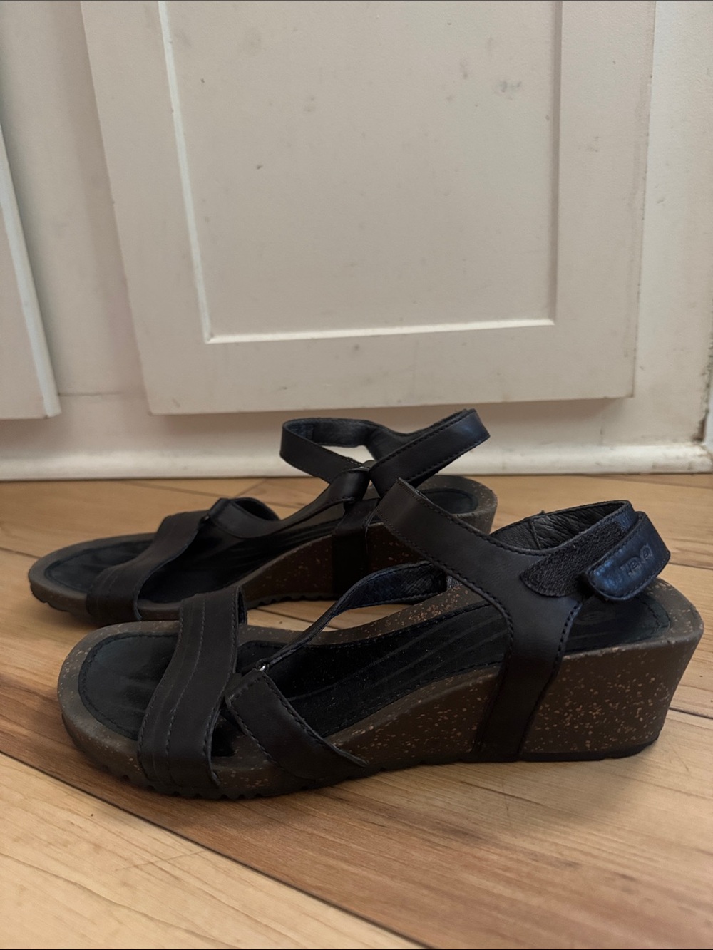 Teva Cabrillo Women's Black Leather Slingback Wedge Sandals